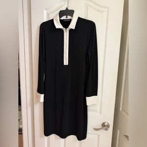 Ivanka Trump Black and White Long Sleeve Collared Dress with removable belt